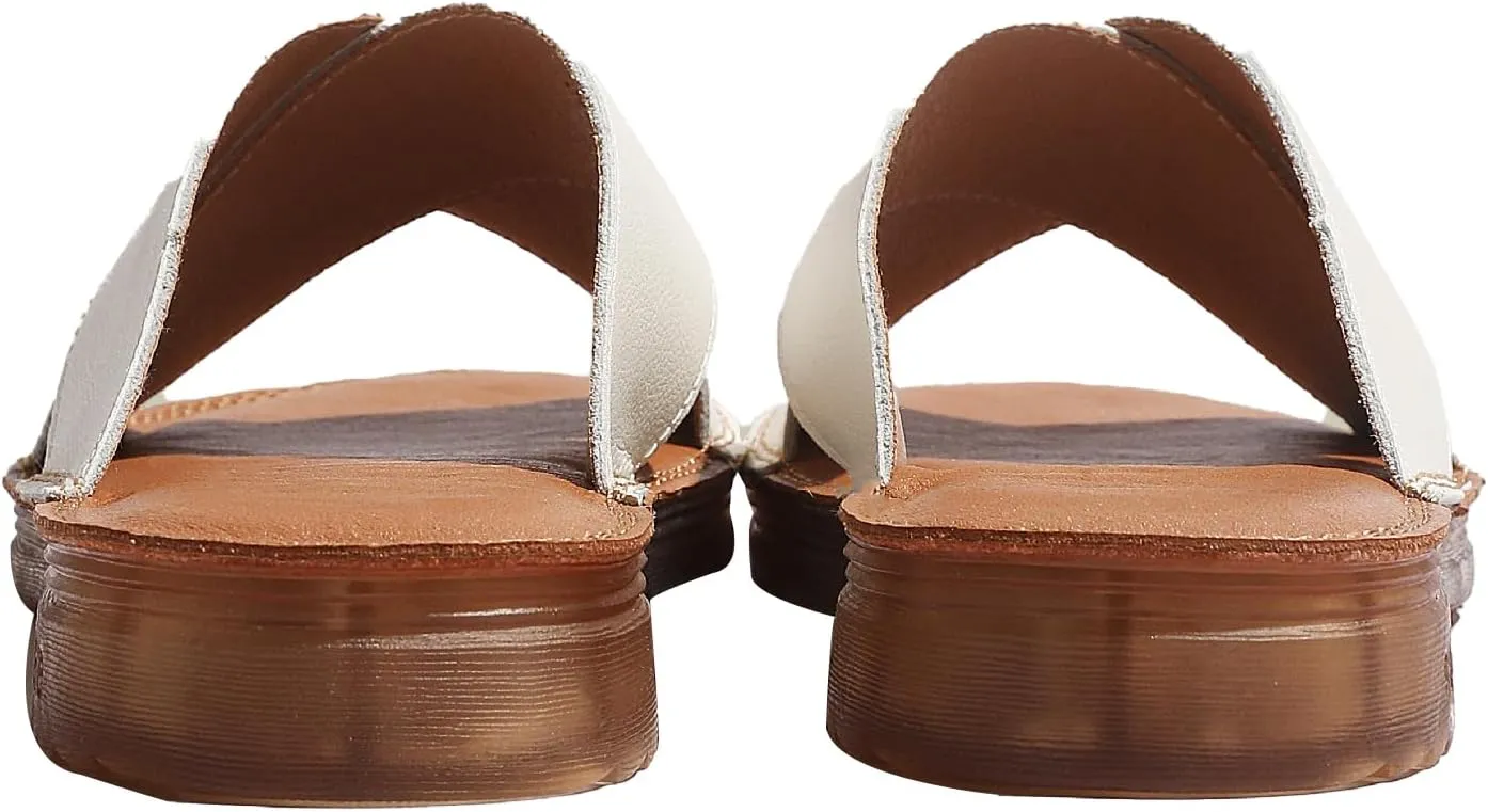 MGGMOKAY Women's Flat Sandals Fashion Slides With Soft Leather Slippers for Summer,Black,6