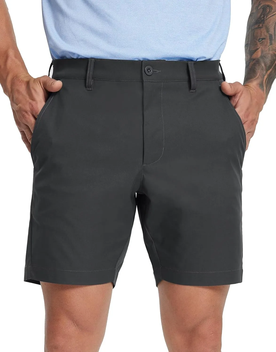 MICHEL ROUEN Golf Shorts Men 7" Solid 8 Pockets Lightweight Water-Resistant Flat Front Flex Stretch Casual Mens Dress Shorts