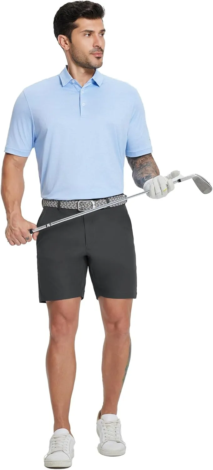 MICHEL ROUEN Golf Shorts Men 7" Solid 8 Pockets Lightweight Water-Resistant Flat Front Flex Stretch Casual Mens Dress Shorts