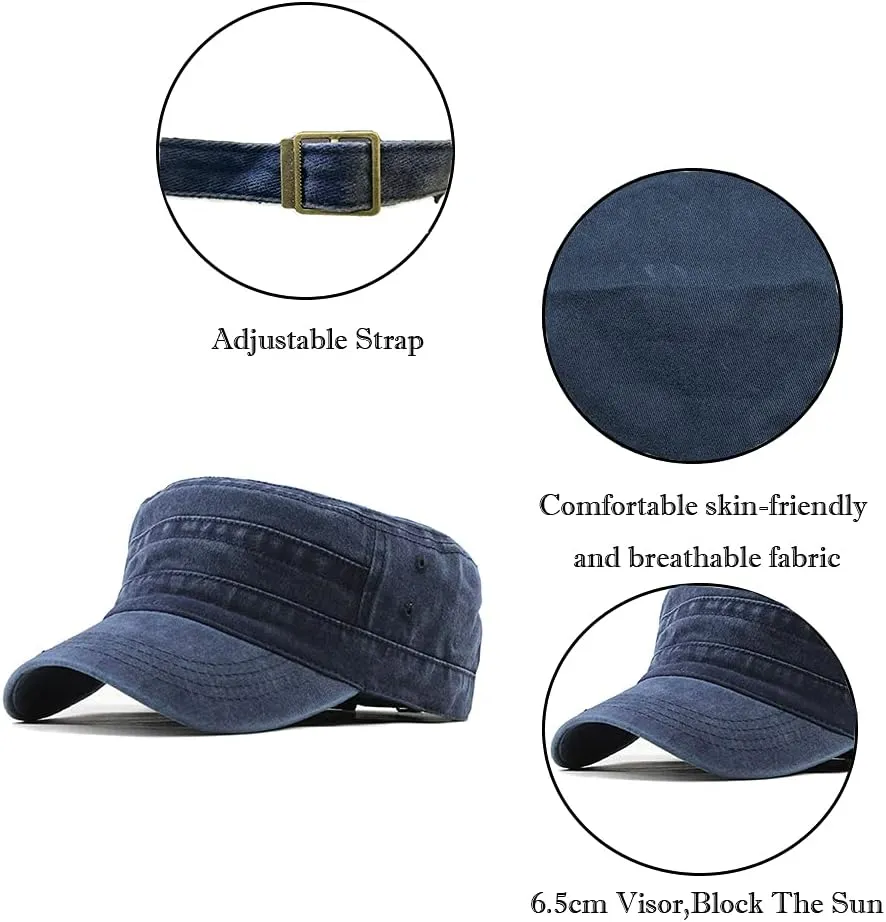 Military Cap Vintage Washed Denim Army Caps Cotton Flat Top Cap Outdoor Sports Baseball Cap Casual Sunhat Unisex
