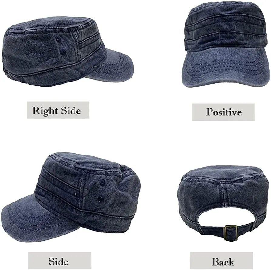 Military Cap Vintage Washed Denim Army Caps Cotton Flat Top Cap Outdoor Sports Baseball Cap Casual Sunhat Unisex