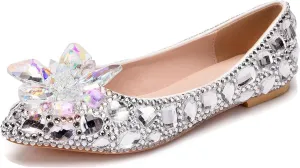 Minishion Wedding Shoes for Women Flats Comfortable Rhinestone Slip on Pumps Shoes