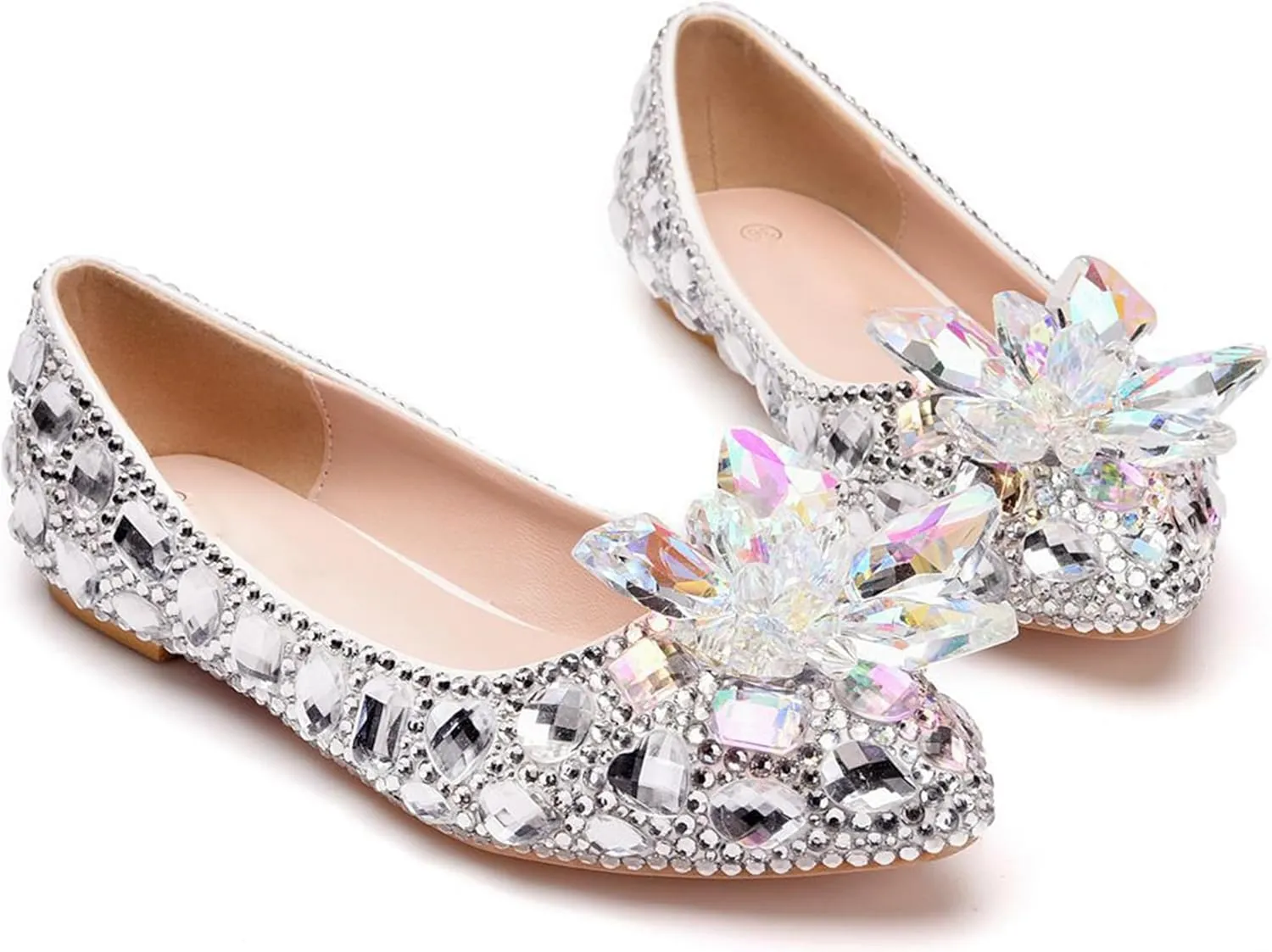 Minishion Wedding Shoes for Women Flats Comfortable Rhinestone Slip on Pumps Shoes