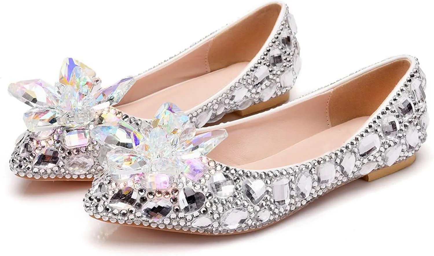 Minishion Wedding Shoes for Women Flats Comfortable Rhinestone Slip on Pumps Shoes