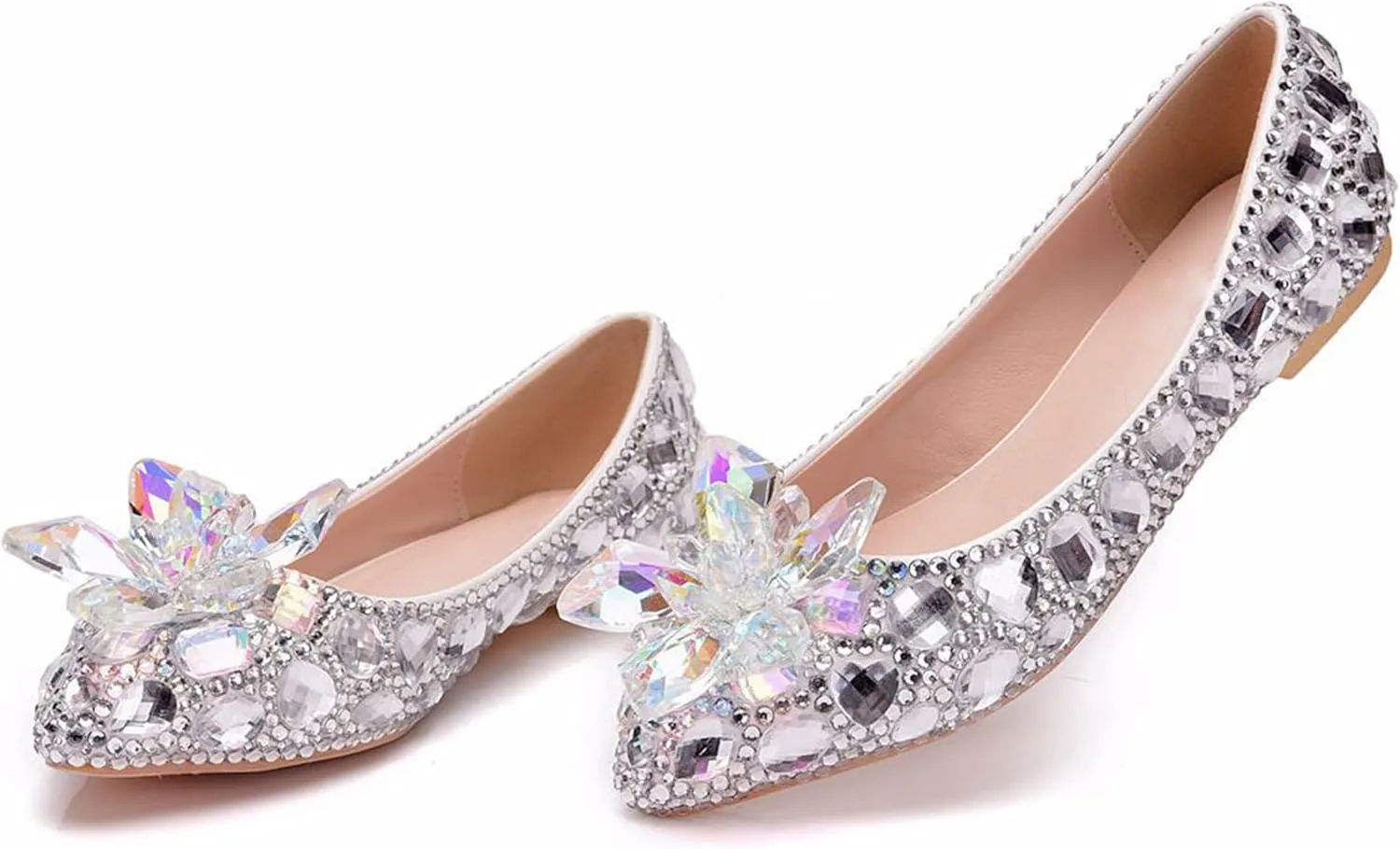Minishion Wedding Shoes for Women Flats Comfortable Rhinestone Slip on Pumps Shoes