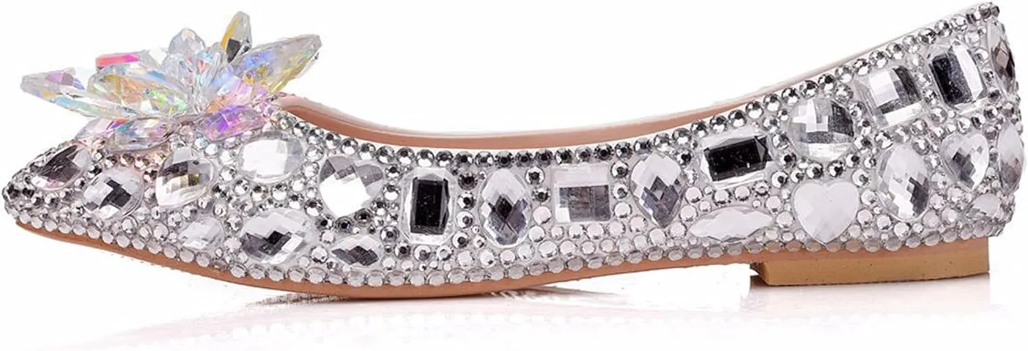 Minishion Wedding Shoes for Women Flats Comfortable Rhinestone Slip on Pumps Shoes