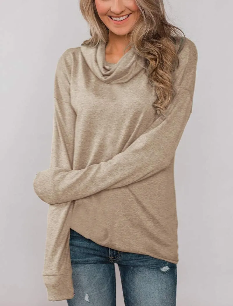 Minthunter Women's Long Sleeve Pullovers Cowl Neck Tunic Shirt Casual Sweatshirt Tops