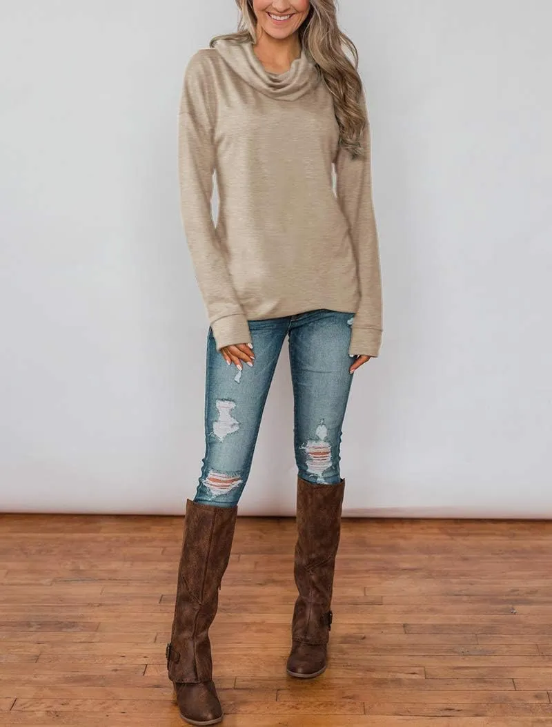 Minthunter Women's Long Sleeve Pullovers Cowl Neck Tunic Shirt Casual Sweatshirt Tops