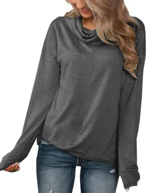 Minthunter Women's Long Sleeve Pullovers Cowl Neck Tunic Shirt Casual Sweatshirt Tops