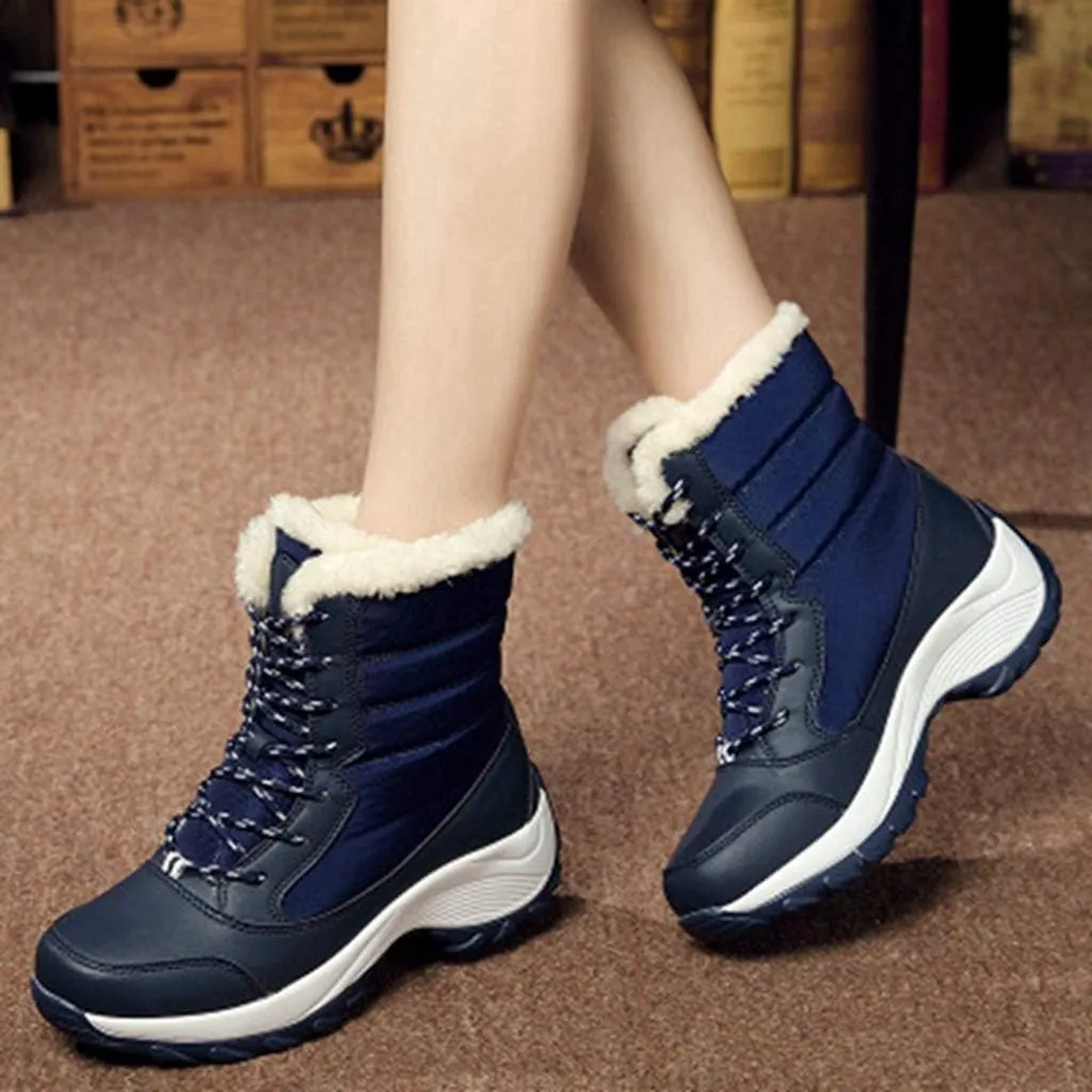 MIOKE Women's Winter Waterproof Snow Ankle Boots Lace Up Warm Fur Platform Insulated Outdoor Sneaker Booties