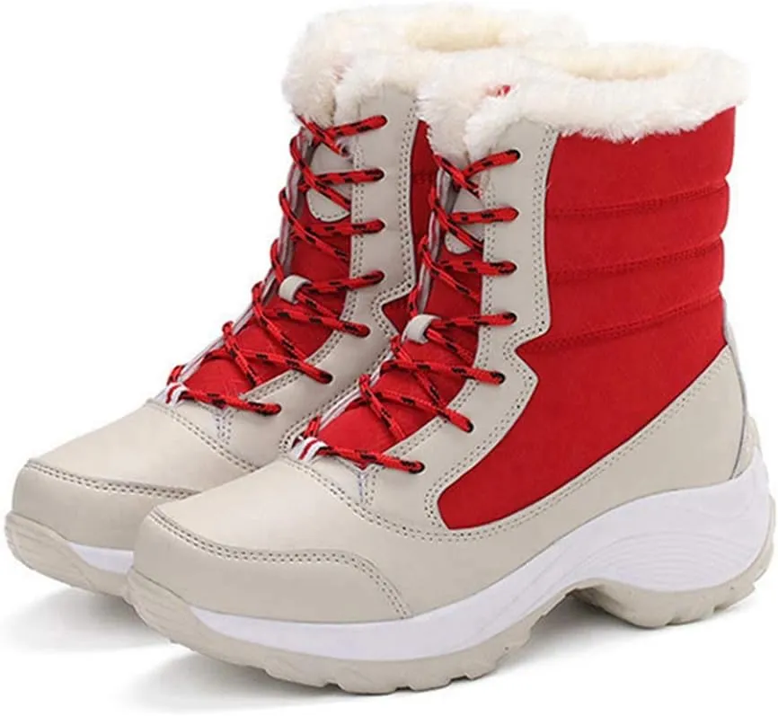MIOKE Women's Winter Waterproof Snow Ankle Boots Lace Up Warm Fur Platform Insulated Outdoor Sneaker Booties