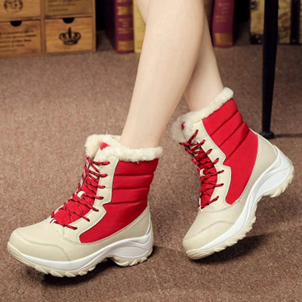 MIOKE Women's Winter Waterproof Snow Ankle Boots Lace Up Warm Fur Platform Insulated Outdoor Sneaker Booties