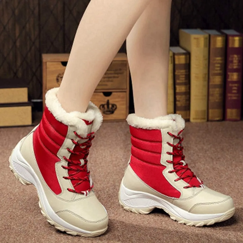 MIOKE Women's Winter Waterproof Snow Ankle Boots Lace Up Warm Fur Platform Insulated Outdoor Sneaker Booties