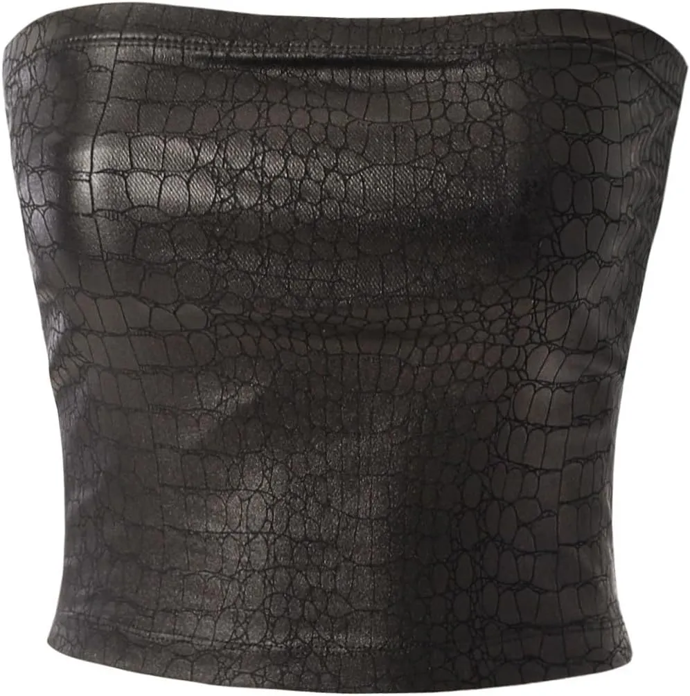 MixMatchy Women's Casual Strapless Print Tube Tops Strapless Sleeveless Bandeau Tops