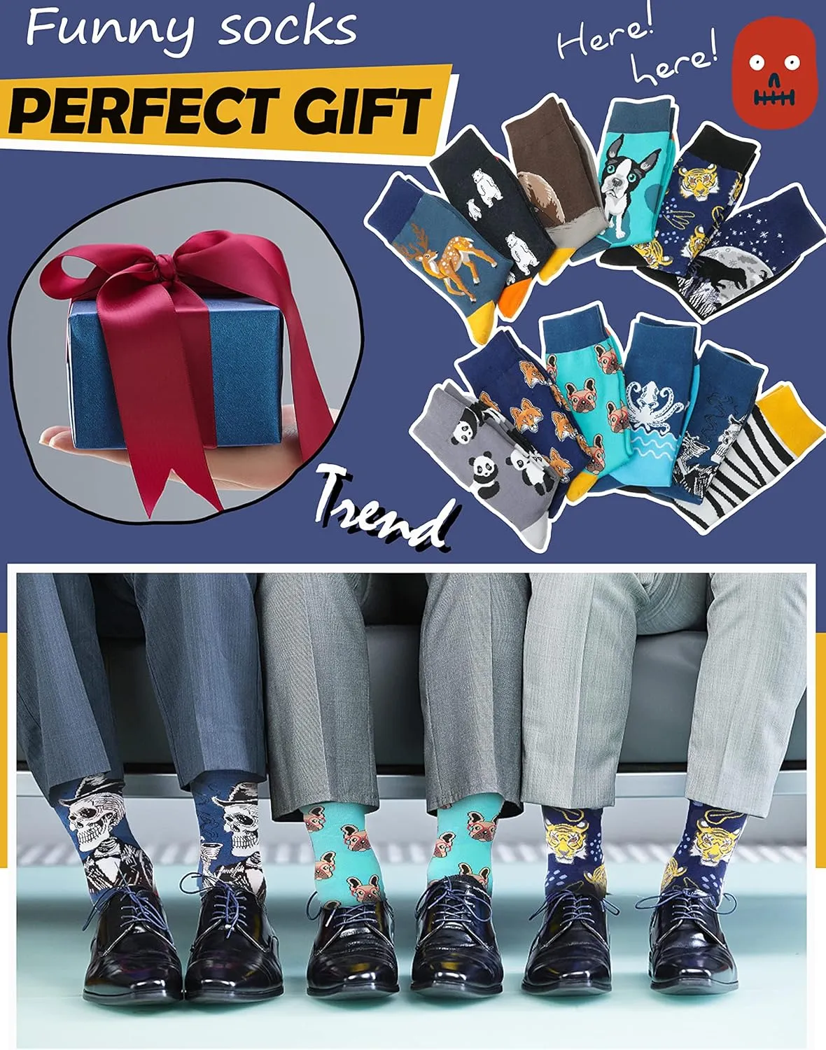 MOGGEI Funny Socks for Men Women Fun Cozy Crazy Novelty Fashion Breathable Printed Cotton Boot Socks
