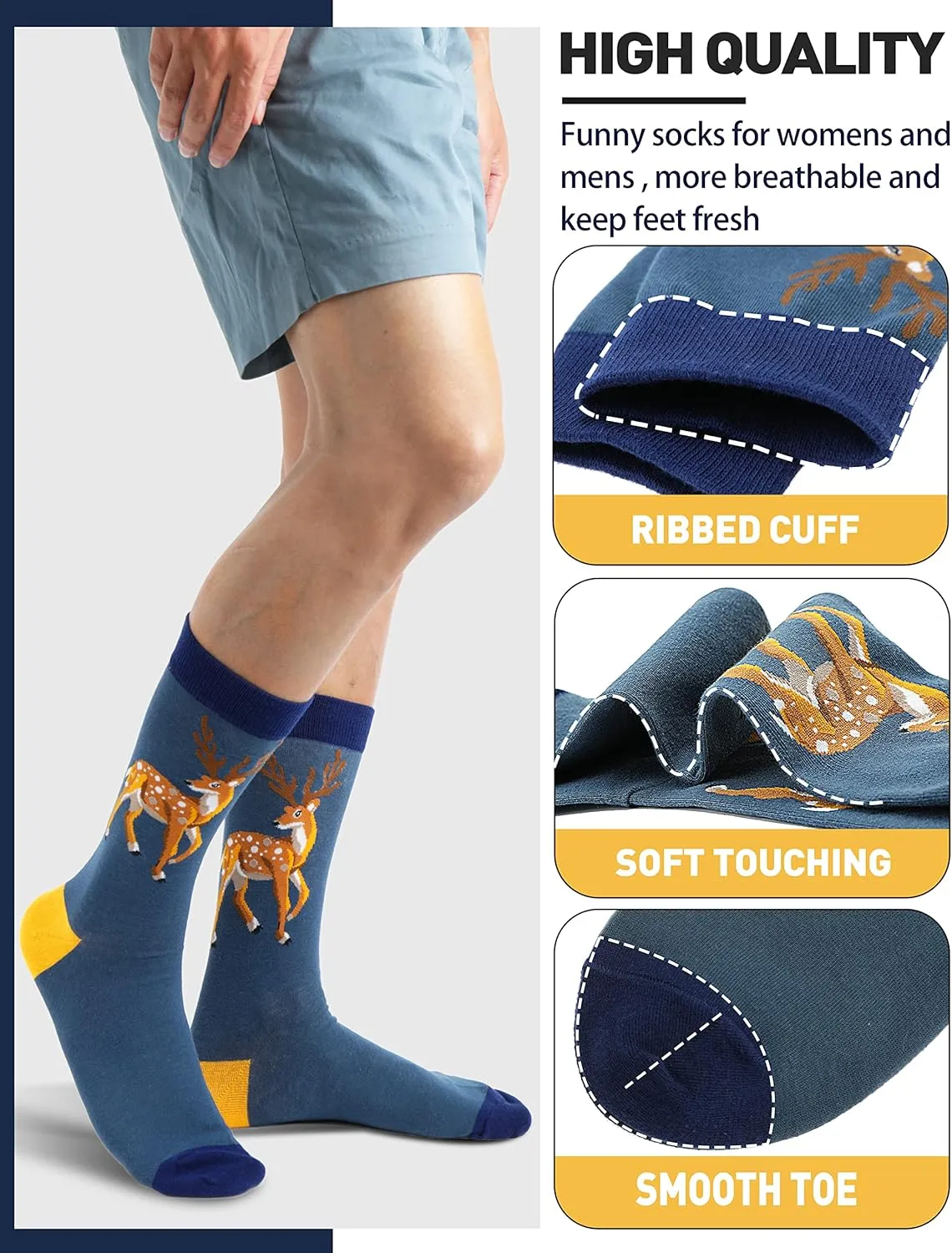 MOGGEI Funny Socks for Men Women Fun Cozy Crazy Novelty Fashion Breathable Printed Cotton Boot Socks