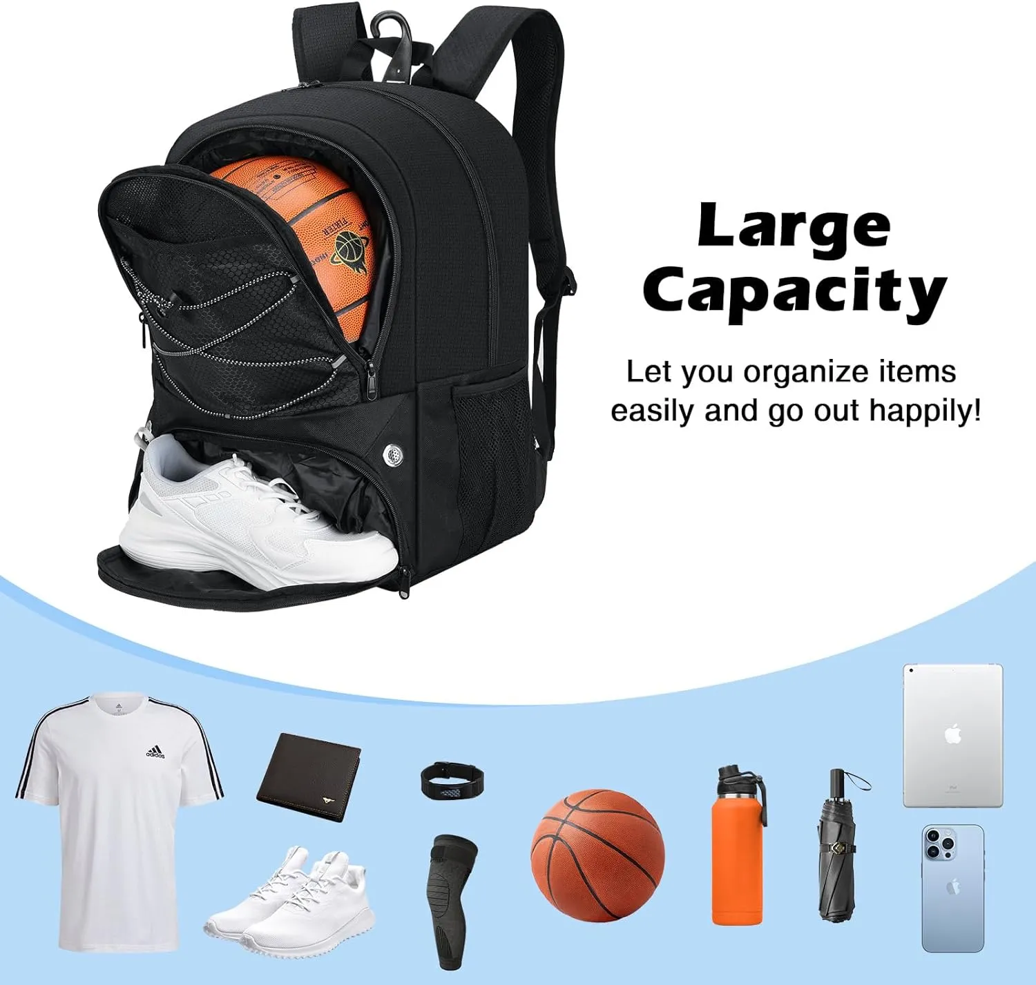 MoKo Basketball Bag Backpack, Soccer Backpack for Men & Women with Separate Ball and Shoes Compartments