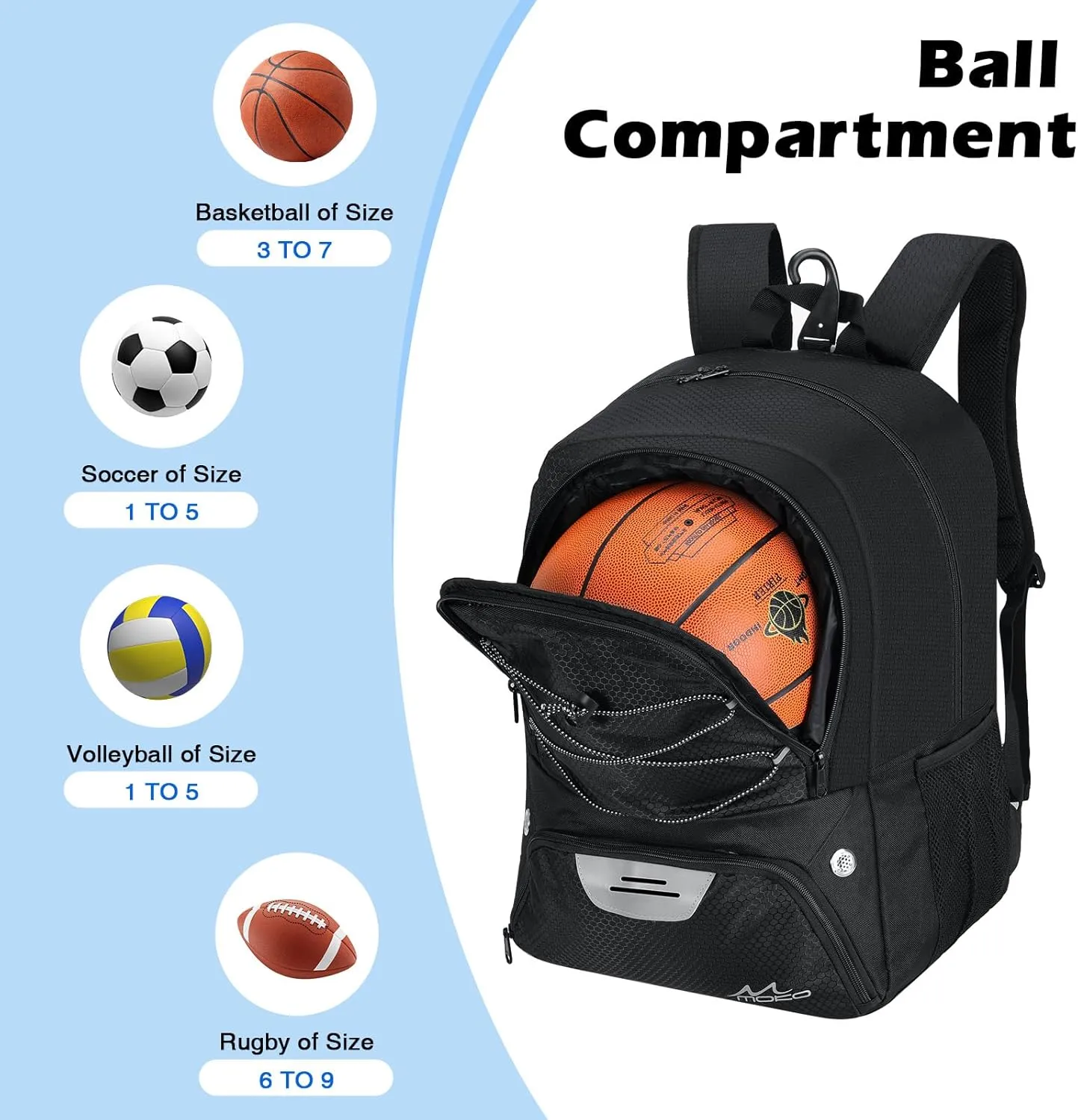 MoKo Basketball Bag Backpack, Soccer Backpack for Men & Women with Separate Ball and Shoes Compartments