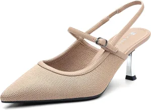 Mousse FIT Women's Pointed Toe Heel Mules for Women Knit Heeled Sandals Mules Shoes