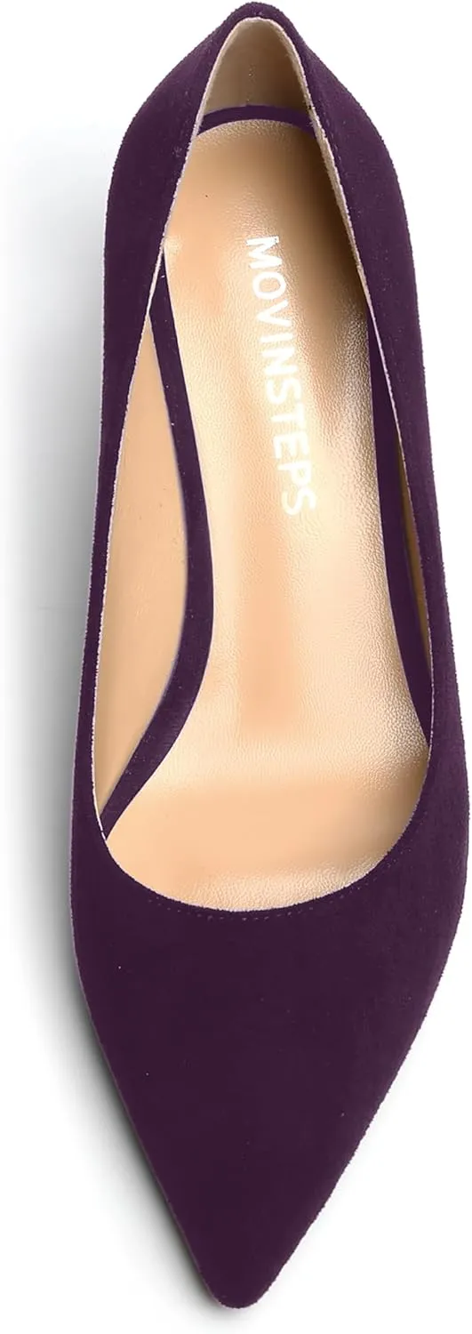 MOVINSTEPS Womens Pointed Toe Dress Slip On Work Wedge Low Heel Pumps Shoes 2 Inch