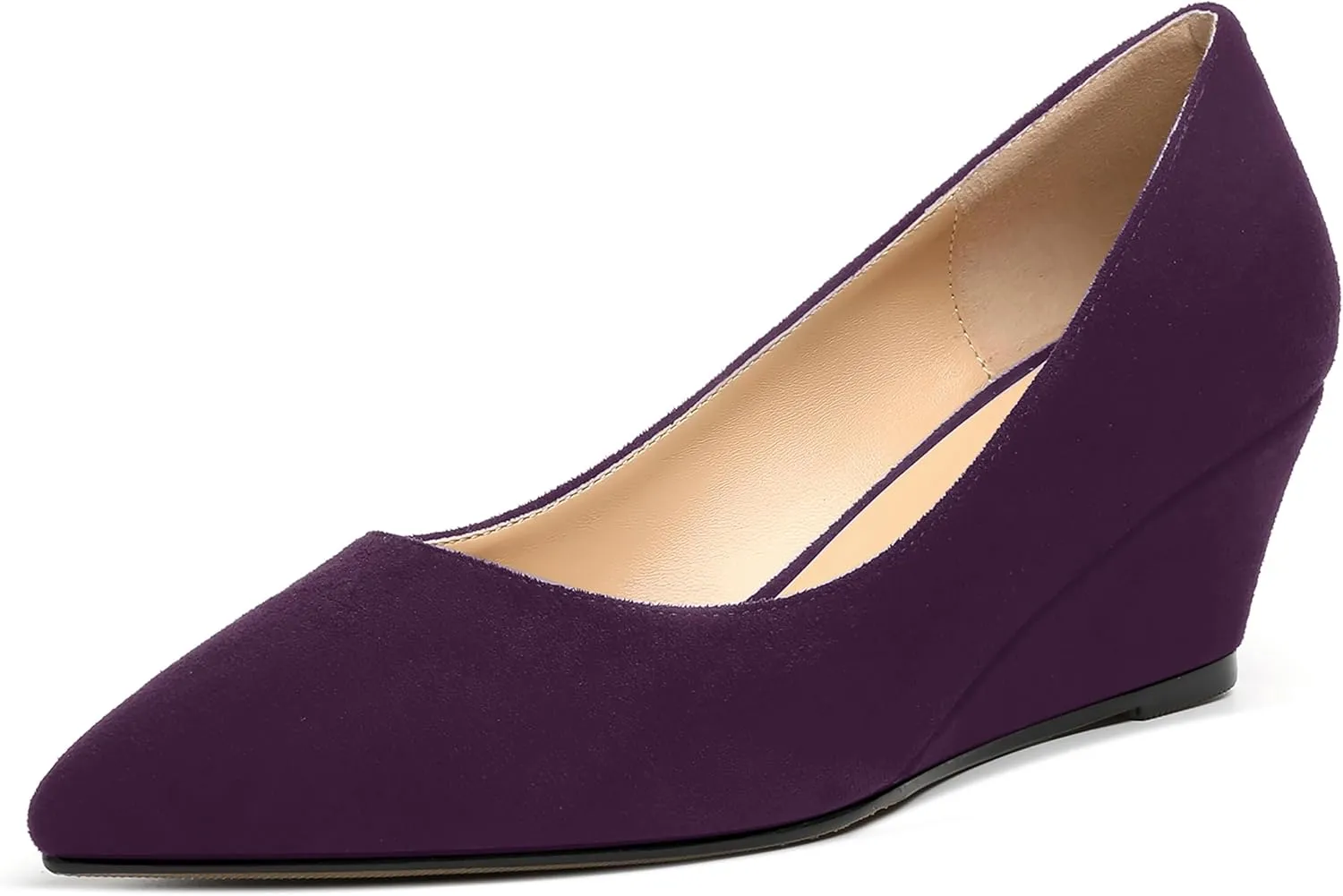MOVINSTEPS Womens Pointed Toe Dress Slip On Work Wedge Low Heel Pumps Shoes 2 Inch