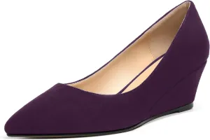 MOVINSTEPS Womens Pointed Toe Dress Slip On Work Wedge Low Heel Pumps Shoes 2 Inch