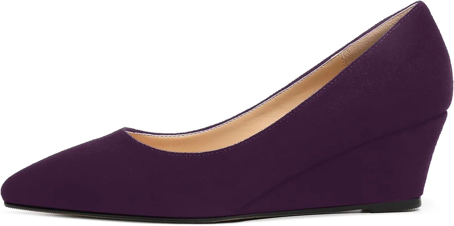 MOVINSTEPS Womens Pointed Toe Dress Slip On Work Wedge Low Heel Pumps Shoes 2 Inch