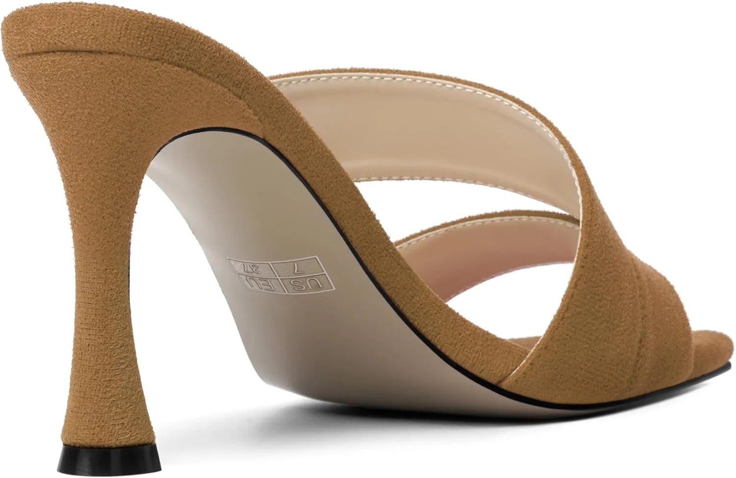 MOVINSTEPS Womens Solid Casual Slip On Suede Dating Square Toe Spool High Heel Heeled Sandals 3.3 Inch