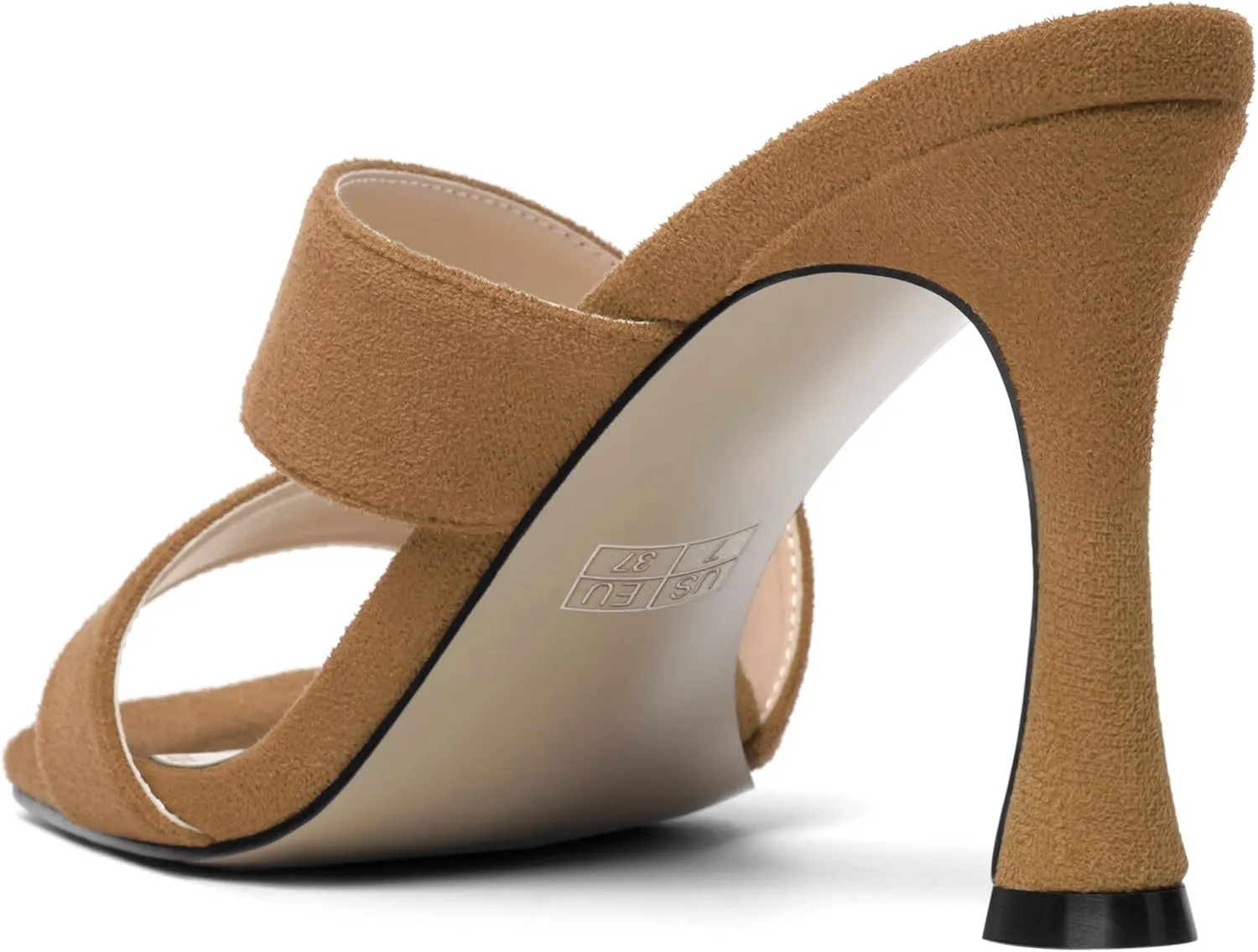 MOVINSTEPS Womens Solid Casual Slip On Suede Dating Square Toe Spool High Heel Heeled Sandals 3.3 Inch