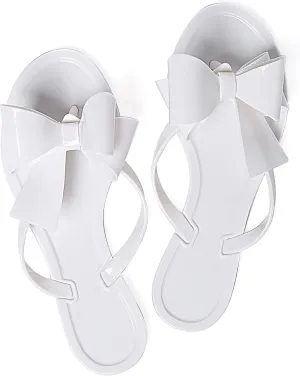 Mtzyoa Women Flip-Flops Flat Sandals Jelly Bow Beach Flat Rivets Rain Cute Dressy Summer Sandals