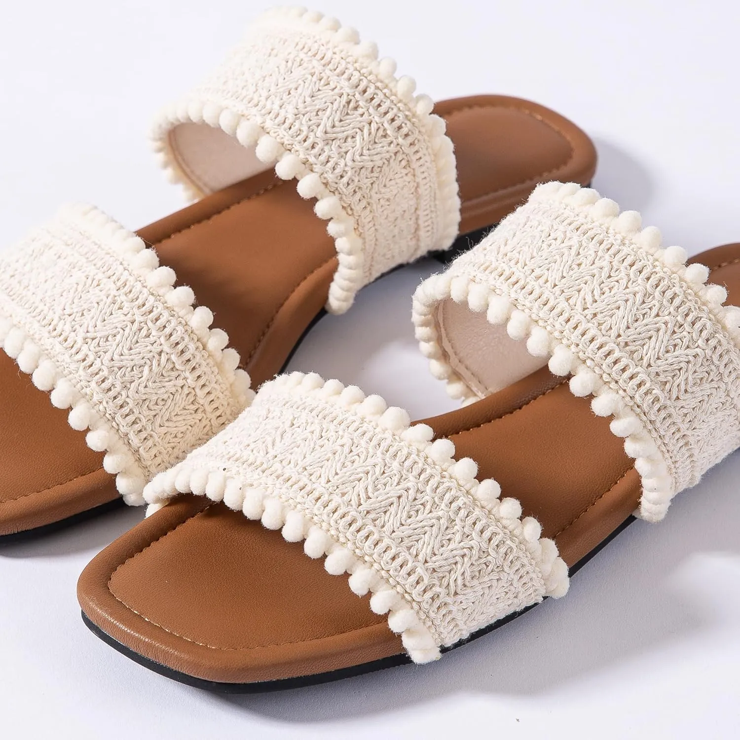 Mtzyoa Women's Sandals Casual Braided Dressy Summer Square Toe Quilted Flat Sandals