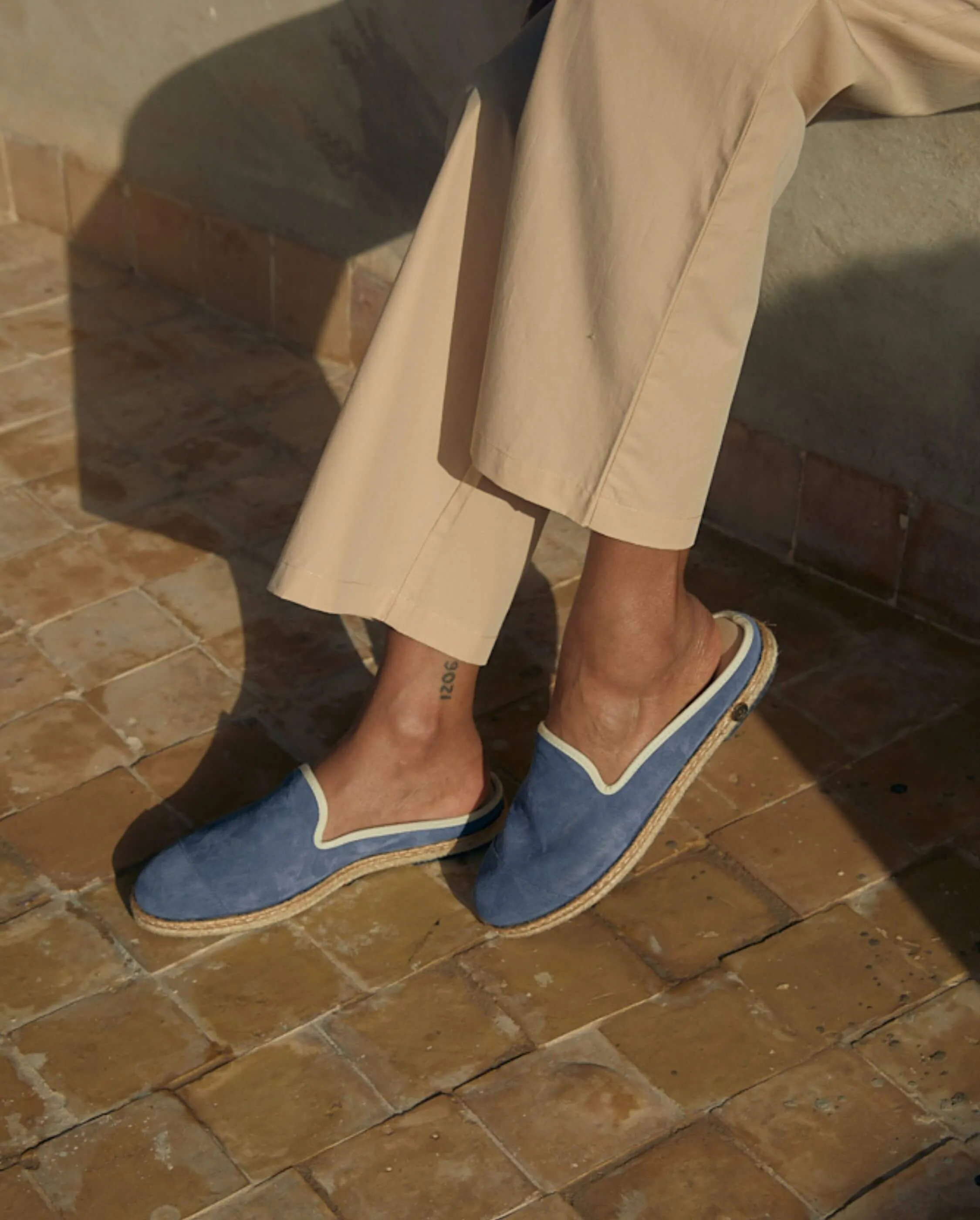 Mule d'été femme cuir, bleu