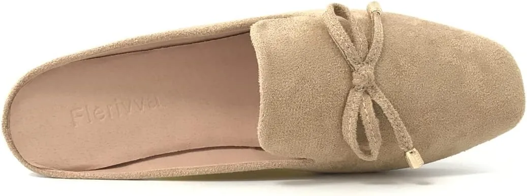 Mule Loafers for Women Flats Bowknot Slip On Slides Open Back Summer Casual Shoes