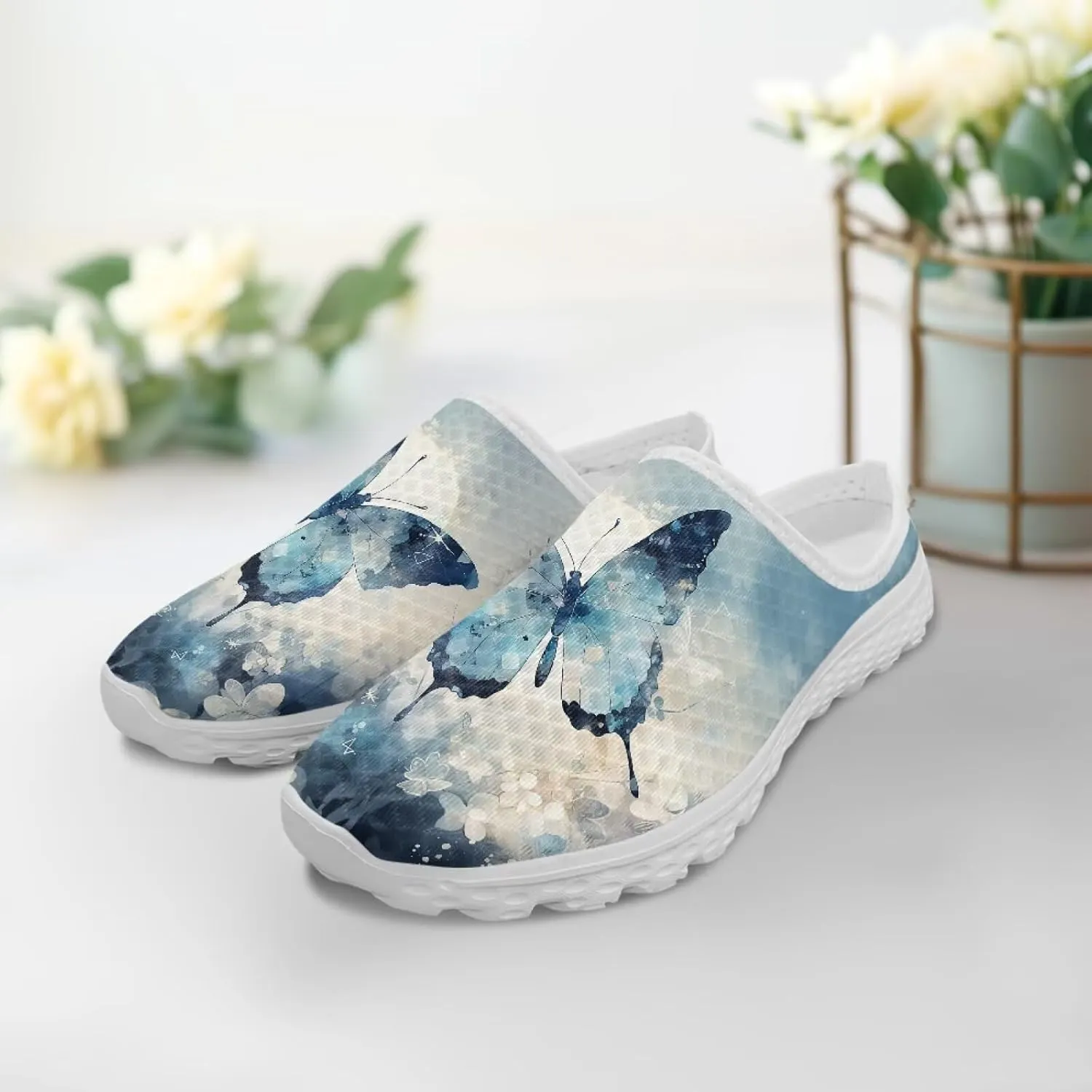 Mule Shoes for Women Summer Novelty Butterfly Outdoor Non-Slip Sneakers Hand Free Garden Walking Shoes Slip On