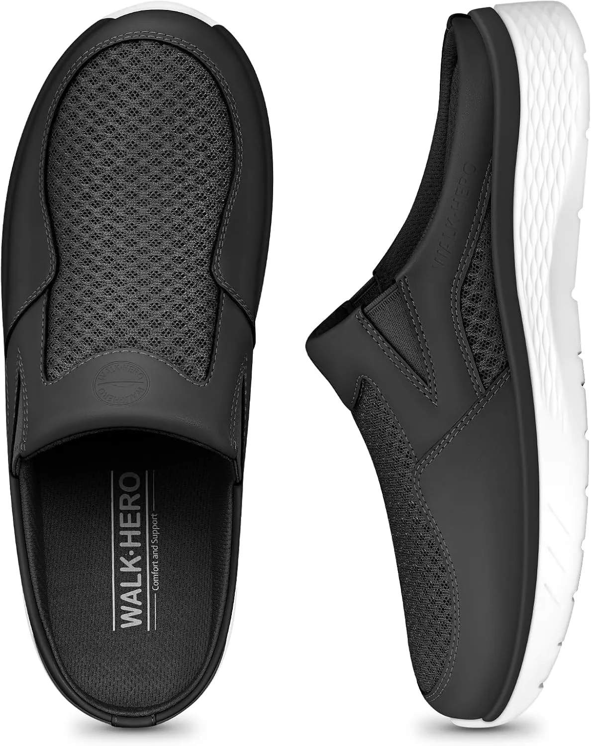 Mules for Woman Sneakers with Arch Support, Slip On Womens Walking Shoes for Plantar Fasciitis, Open Back Orthopedic Clogs for Women