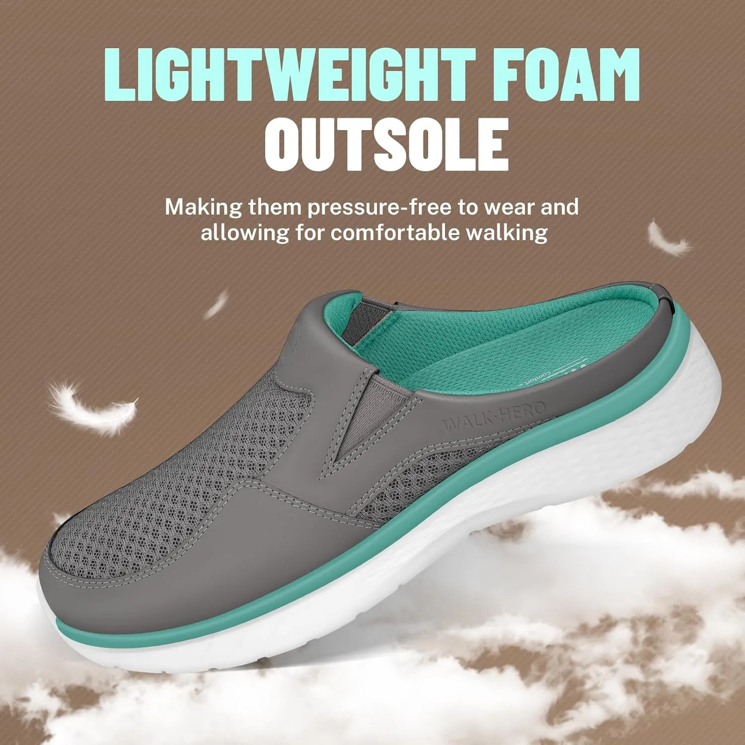 Mules for Woman Sneakers with Arch Support, Slip On Womens Walking Shoes for Plantar Fasciitis, Open Back Orthopedic Clogs for Women
