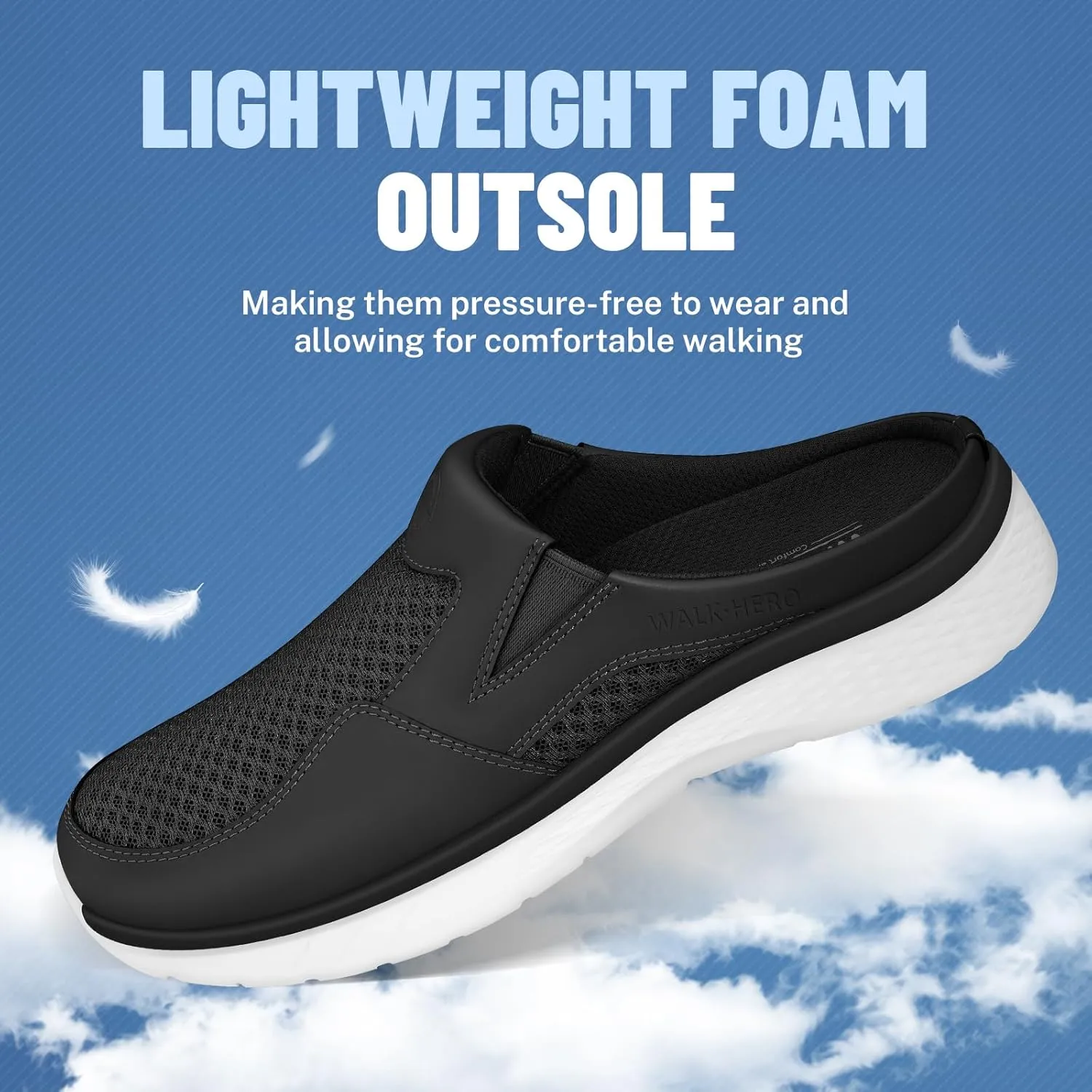 Mules for Woman Sneakers with Arch Support, Slip On Womens Walking Shoes for Plantar Fasciitis, Open Back Orthopedic Clogs for Women