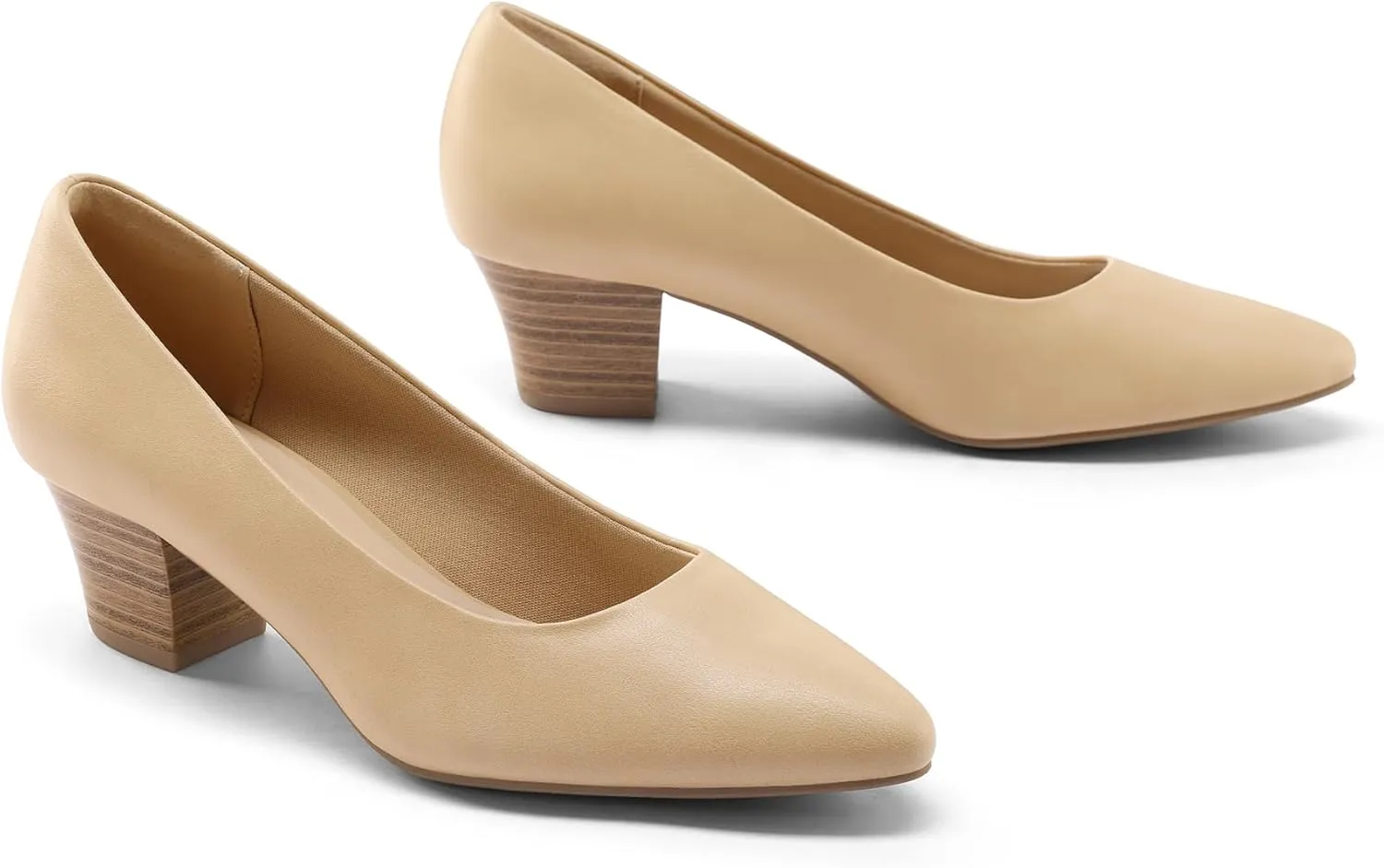 mysoft Women's Chunky Stacked Heel Pumps Closed Toe Dress Shoes Comfortable Slip On Pumps