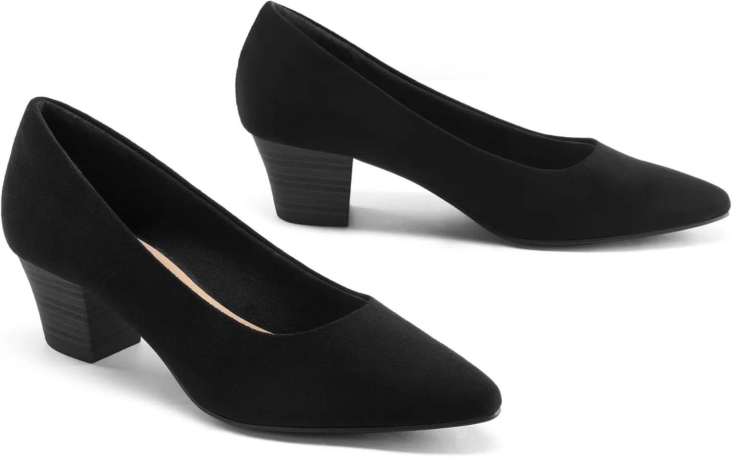mysoft Women's Chunky Stacked Heel Pumps Closed Toe Dress Shoes Comfortable Slip On Pumps