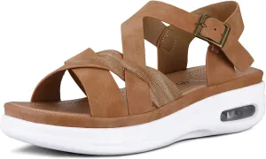 mysoft Women's Walking Sandals Comfortable Air Cushioned Support Ankle Strap Dress Sandals