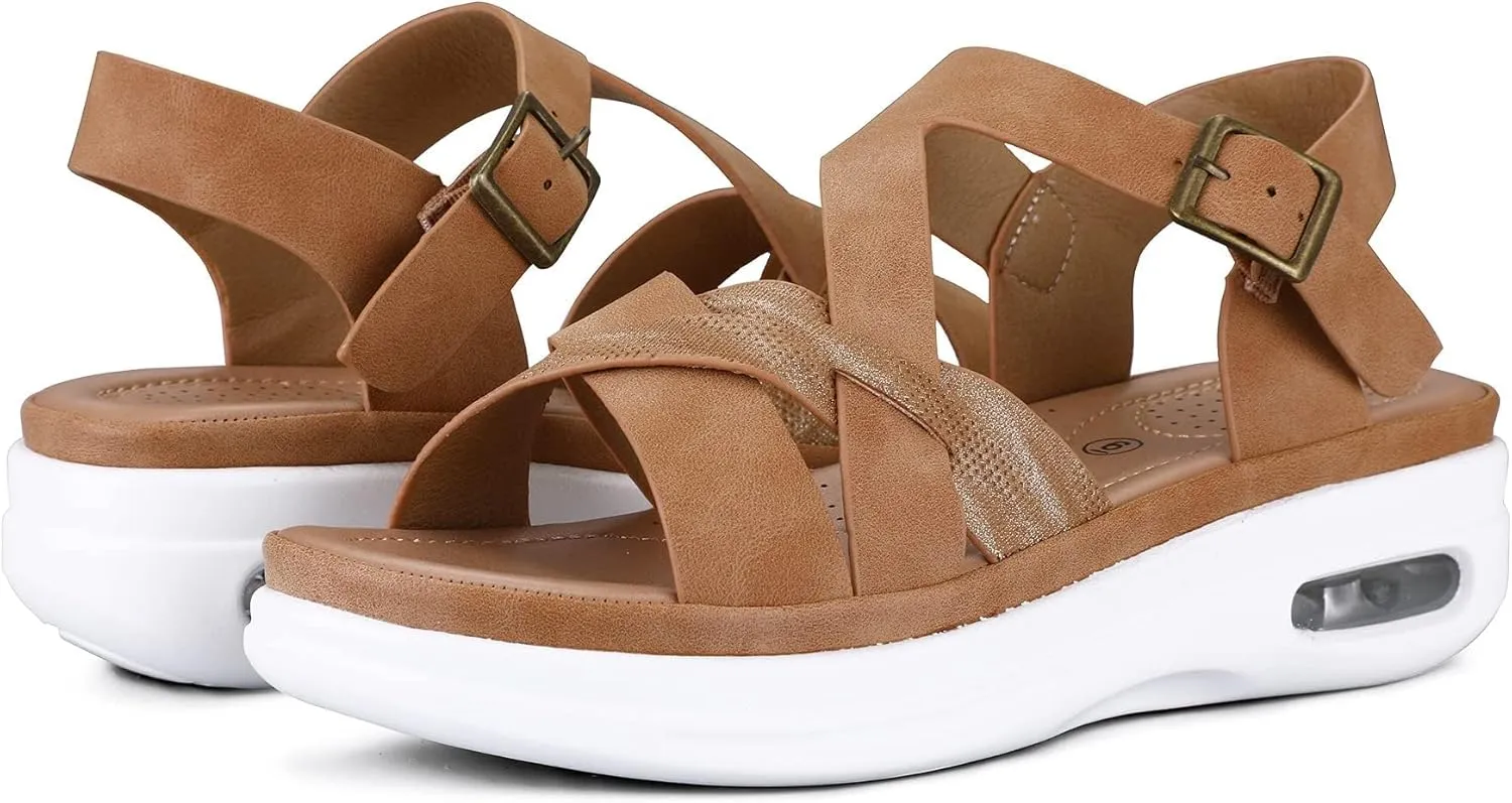mysoft Women's Walking Sandals Comfortable Air Cushioned Support Ankle Strap Dress Sandals