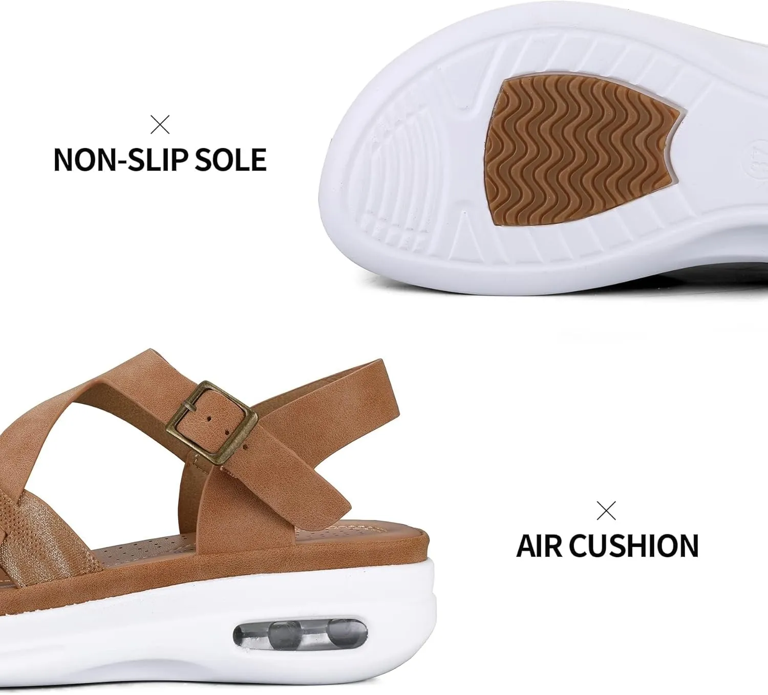 mysoft Women's Walking Sandals Comfortable Air Cushioned Support Ankle Strap Dress Sandals