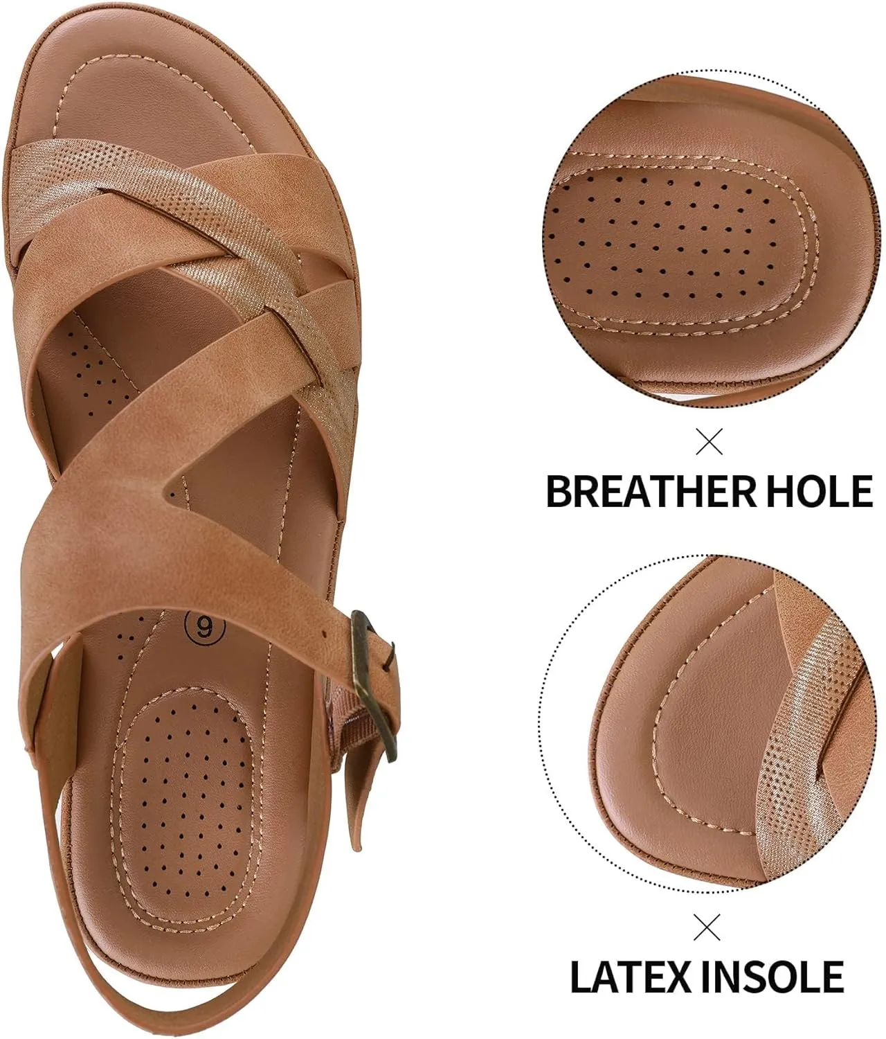 mysoft Women's Walking Sandals Comfortable Air Cushioned Support Ankle Strap Dress Sandals