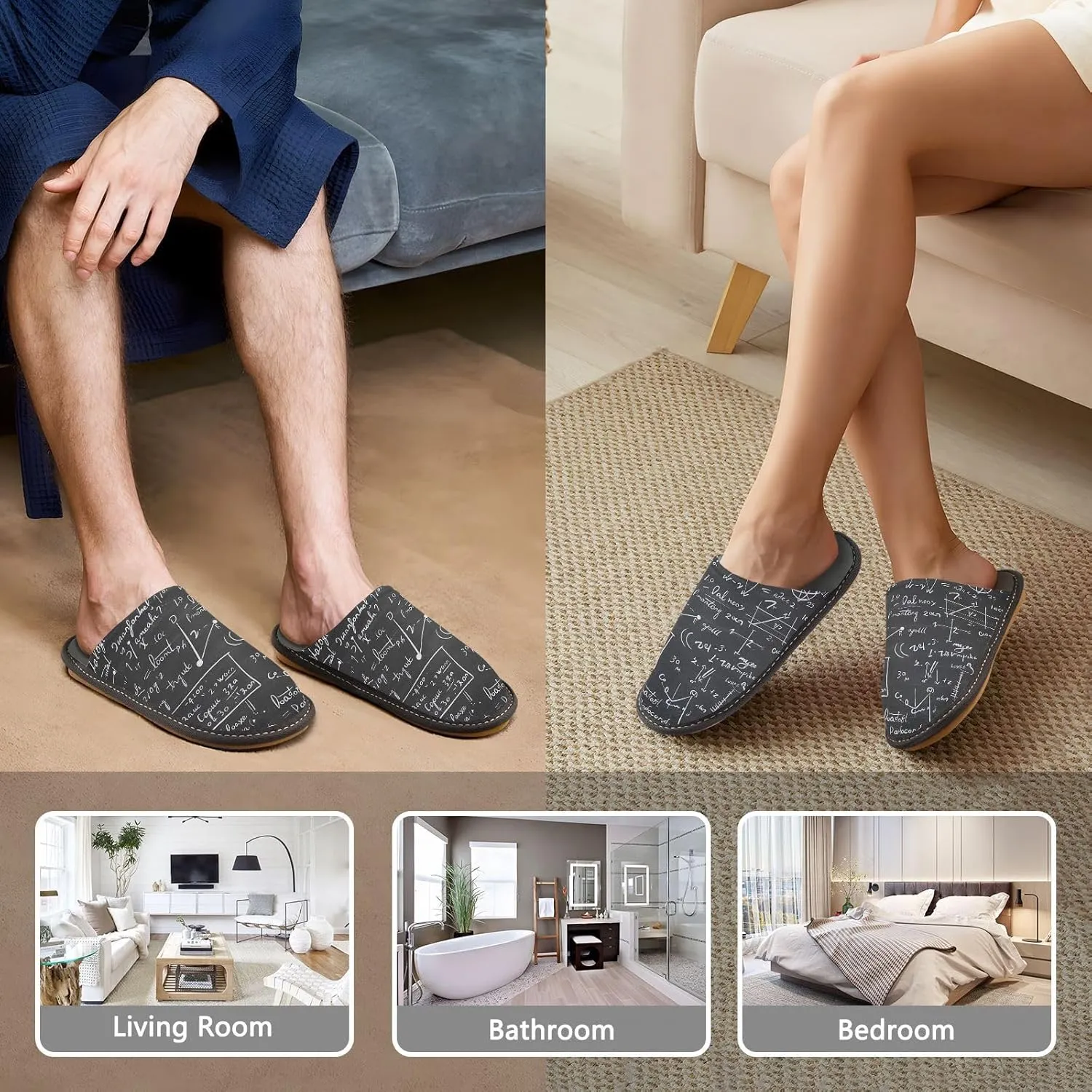 Nander Blackboard Math Questions Women's House Slippers,Men's Non-slip Fuzzy Slippers Soft Comfy Memory Foam Indoor Outdoor House Shoes-25