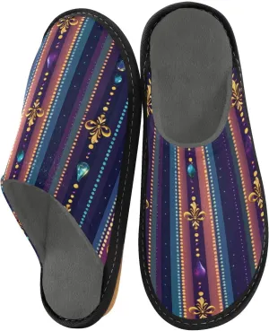 Nander Mardi Gras Vintage Knitted Pattern Women's House Slippers,Men's Non-slip Fuzzy Slippers Soft Comfy Memory Foam Indoor Outdoor House Shoes-25