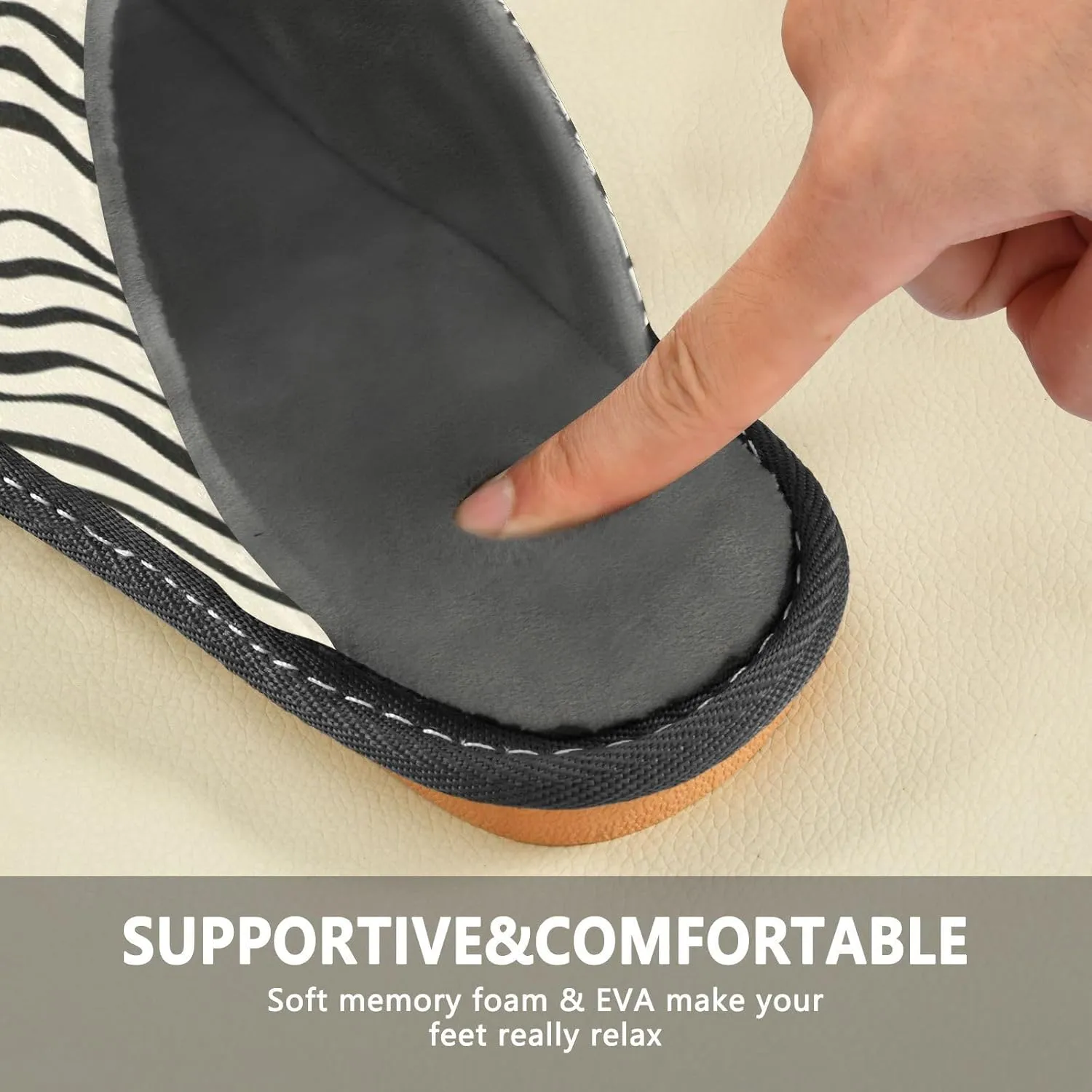 Nander Minimalist Wave Stripes Women's House Slippers,Men's Non-slip Fuzzy Slippers Soft Comfy Memory Foam Indoor Outdoor House Shoes-25