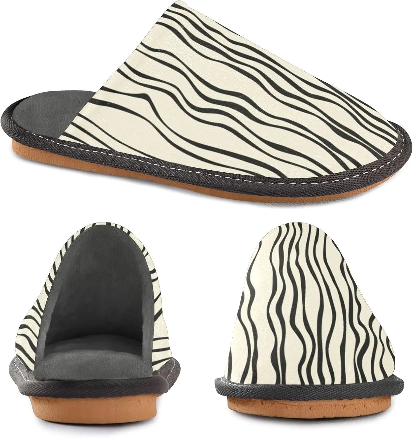 Nander Minimalist Wave Stripes Women's House Slippers,Men's Non-slip Fuzzy Slippers Soft Comfy Memory Foam Indoor Outdoor House Shoes-25