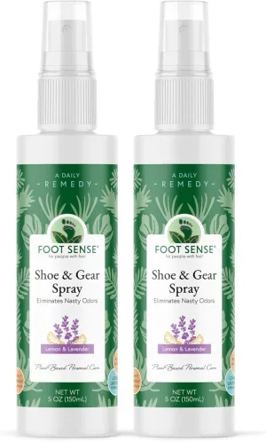 Natural Shoe Deodorizer and Foot Spray – Foot Odor Eliminator for Shoes, Sports Equipment, and Feet. Long Lasting, Smelly Feet Odor Neutralizer for Adults and Kids USA-Made by Foot Sense, 5 Oz. 2 pack