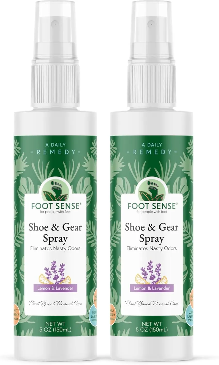 Natural Shoe Deodorizer and Foot Spray – Foot Odor Eliminator for Shoes, Sports Equipment, and Feet. Long Lasting, Smelly Feet Odor Neutralizer for Adults and Kids USA-Made by Foot Sense, 5 Oz. 2 pack