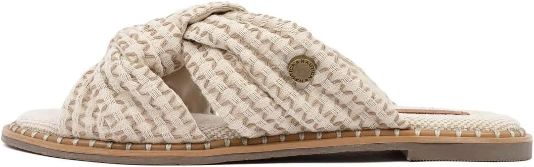 Nautica Women’s Slip-On Sandals – Casual Flat Slide Shoes with Bow Detail, Woven Upper, and Cushioned Footbed for Summer Comfort